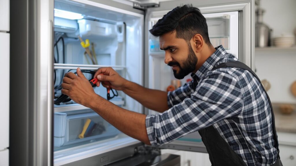 Técnico de refrigeración reparando heladera No Frost en domicilio en Córdoba